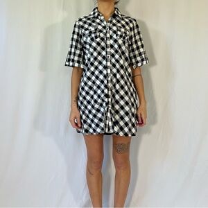 Faisca Black and White Checkered Shirt Dress